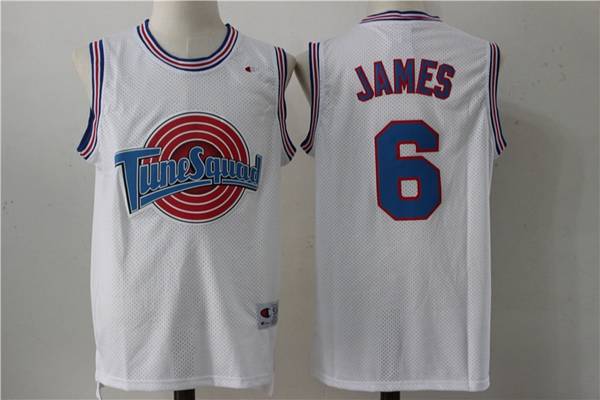 Movie Space Jam JAMES #6 White Basketball Jersey (Stitched)